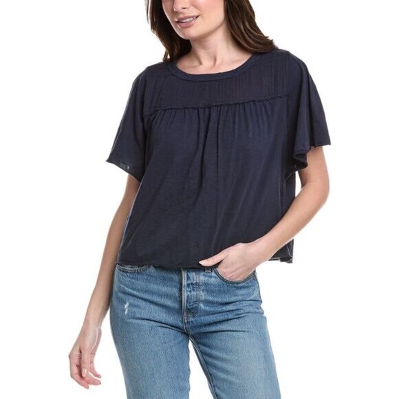 Michael Stars Tops - Michael Stars (S) Navy Crissy Fabric Mix Crew Neck Oversized Cropped Tee Shirt